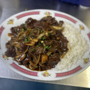 Black Pepper Beef on Rice